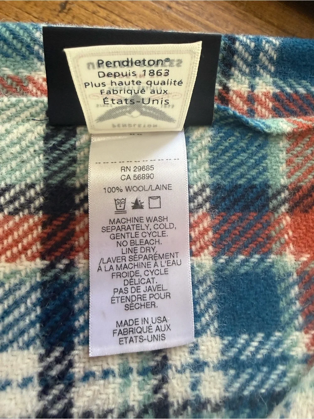 Pendleton Plaid Fringe Throw Blanket - Aqua, White, Blue, Rust